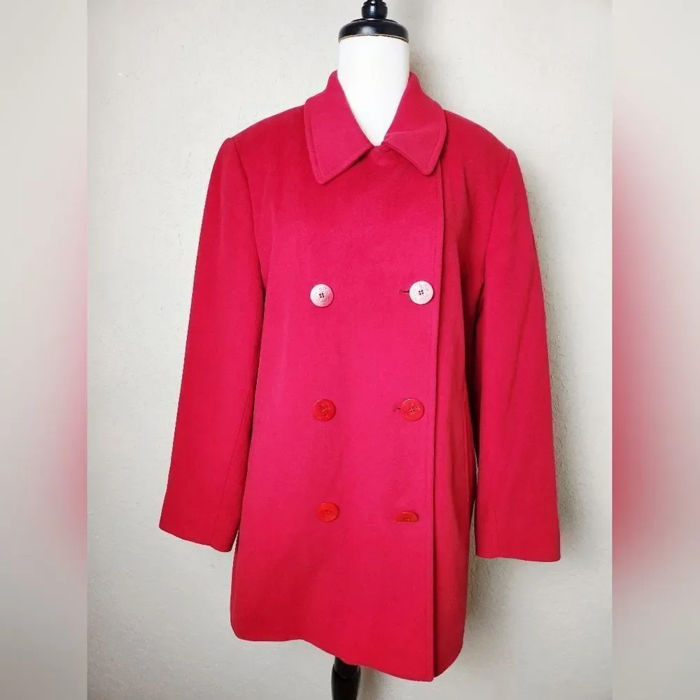 L.L. Bean Wool Cashmere Double Breasted Peacoat Coat Womens Red Size 14